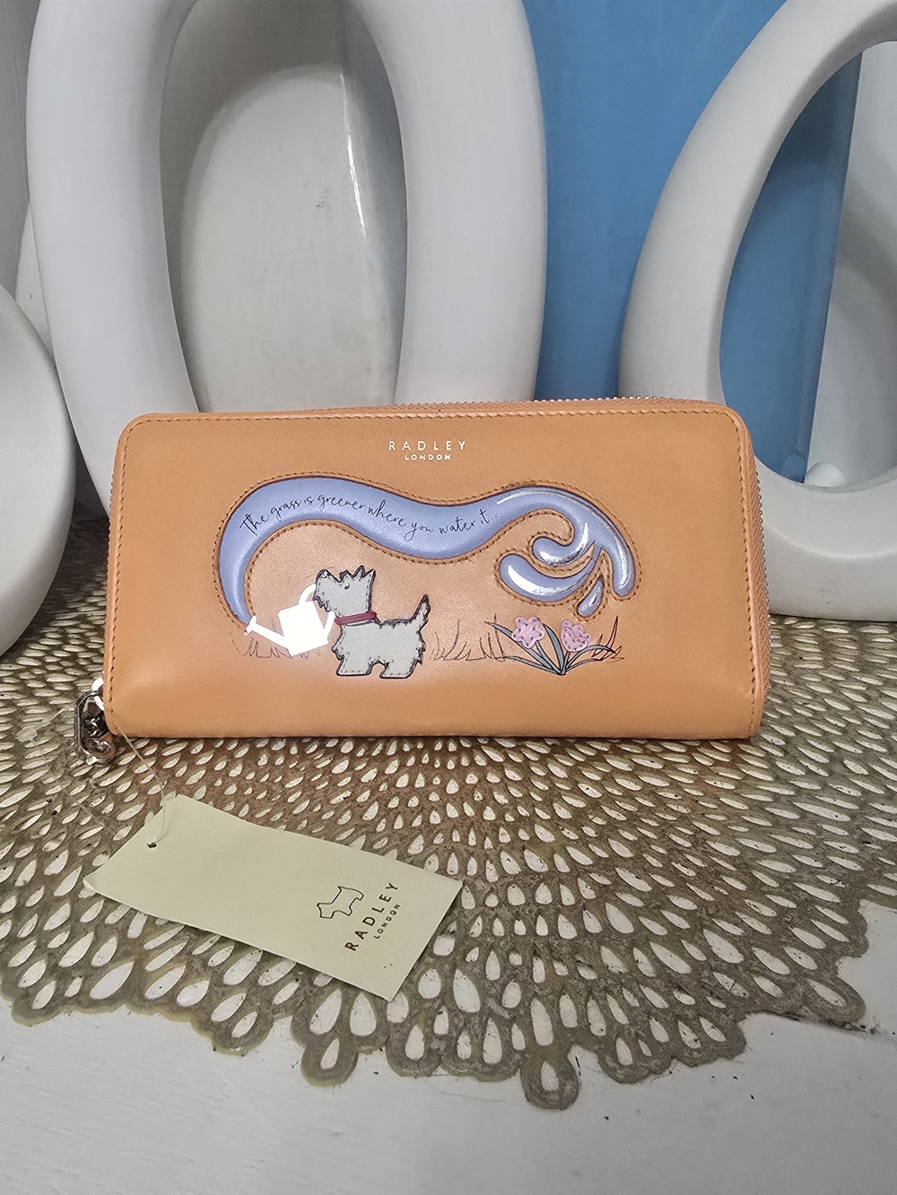 Radley London Peach Leather Zip-Around Wallet with Scottie Dog Detail